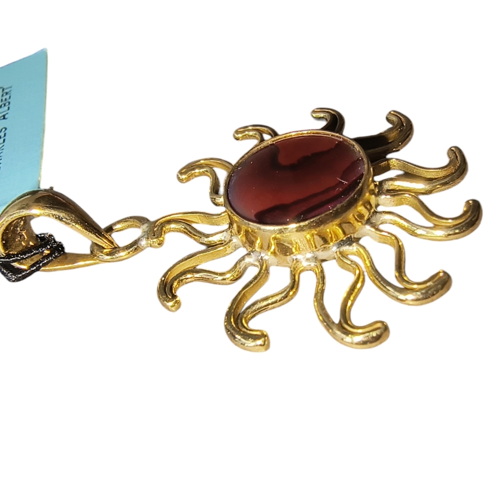 Charles Albert Designer Red Abalone Sun Pendant In Gold Alchemia Finish - Picture 3 of 10